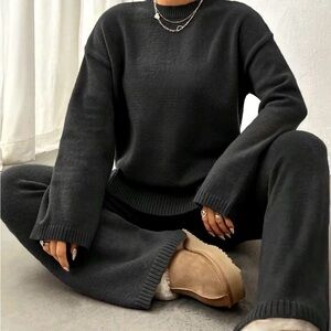 Cozy Black Knit Sweater and Pants Set
